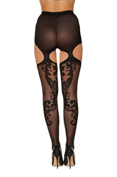 Dreamgirl Patterned Black Garter Hose One Size Sheer Hosiery Hosiery